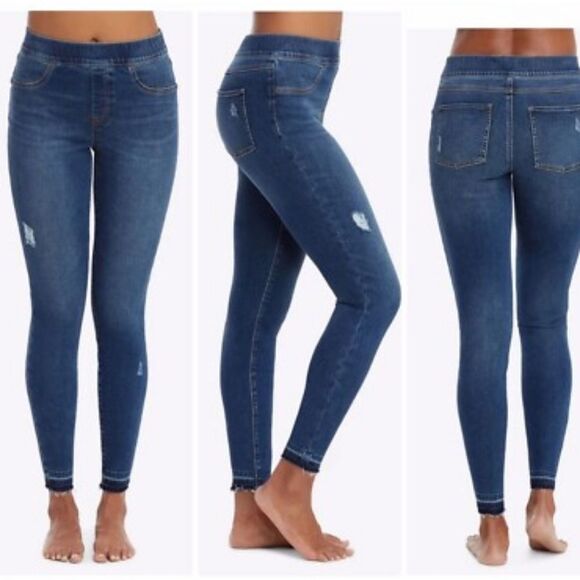 SPANX Distressed Pull-On Skinny Jeans | Size 4 Petite | High-Rise Shaping Denim - Picture 1 of 12